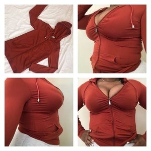 rustic orange light jacket. very cute.